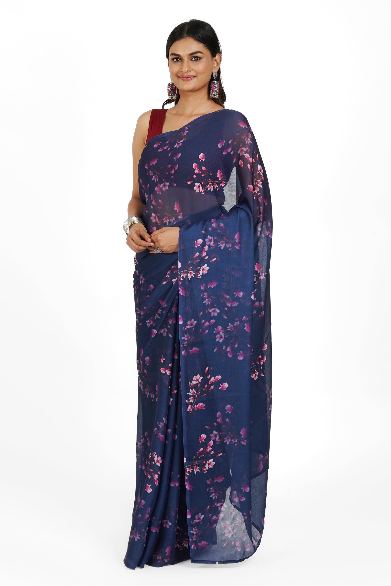 Teejh Starry Night Elegance Digital Print Chiffon Saree