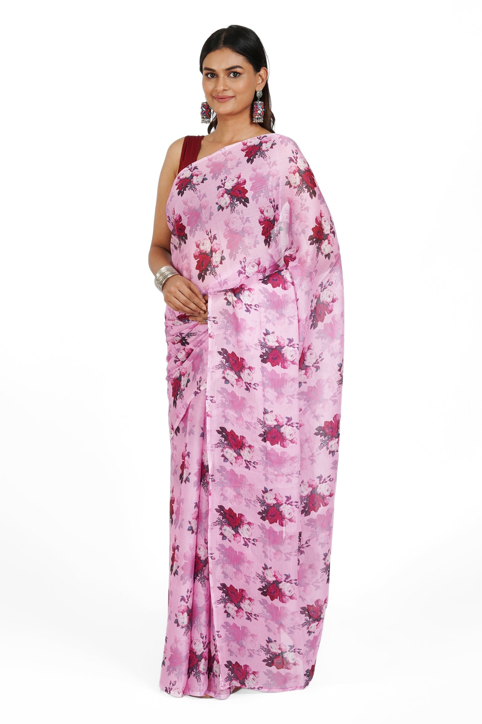 Teejh  Lilac Blossom Digital Print Chiffon Saree