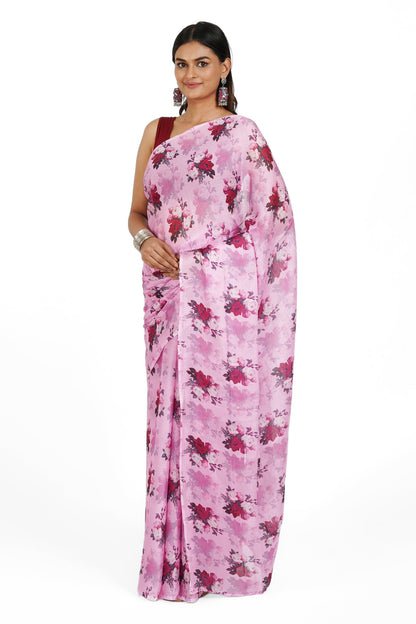 Teejh  Lilac Blossom Digital Print Chiffon Saree