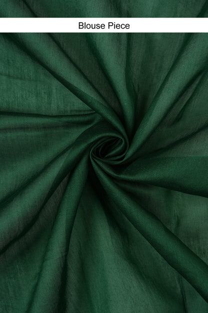Teejh Green Chilli Bottle Green Block Print Chanderi Silk Saree