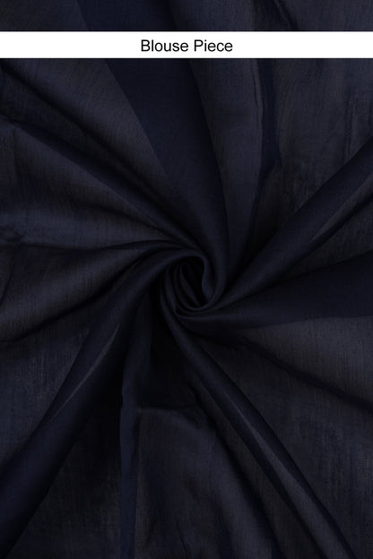 Teejh Saat Samandar Navy Blue Block Print Chanderi Silk Saree