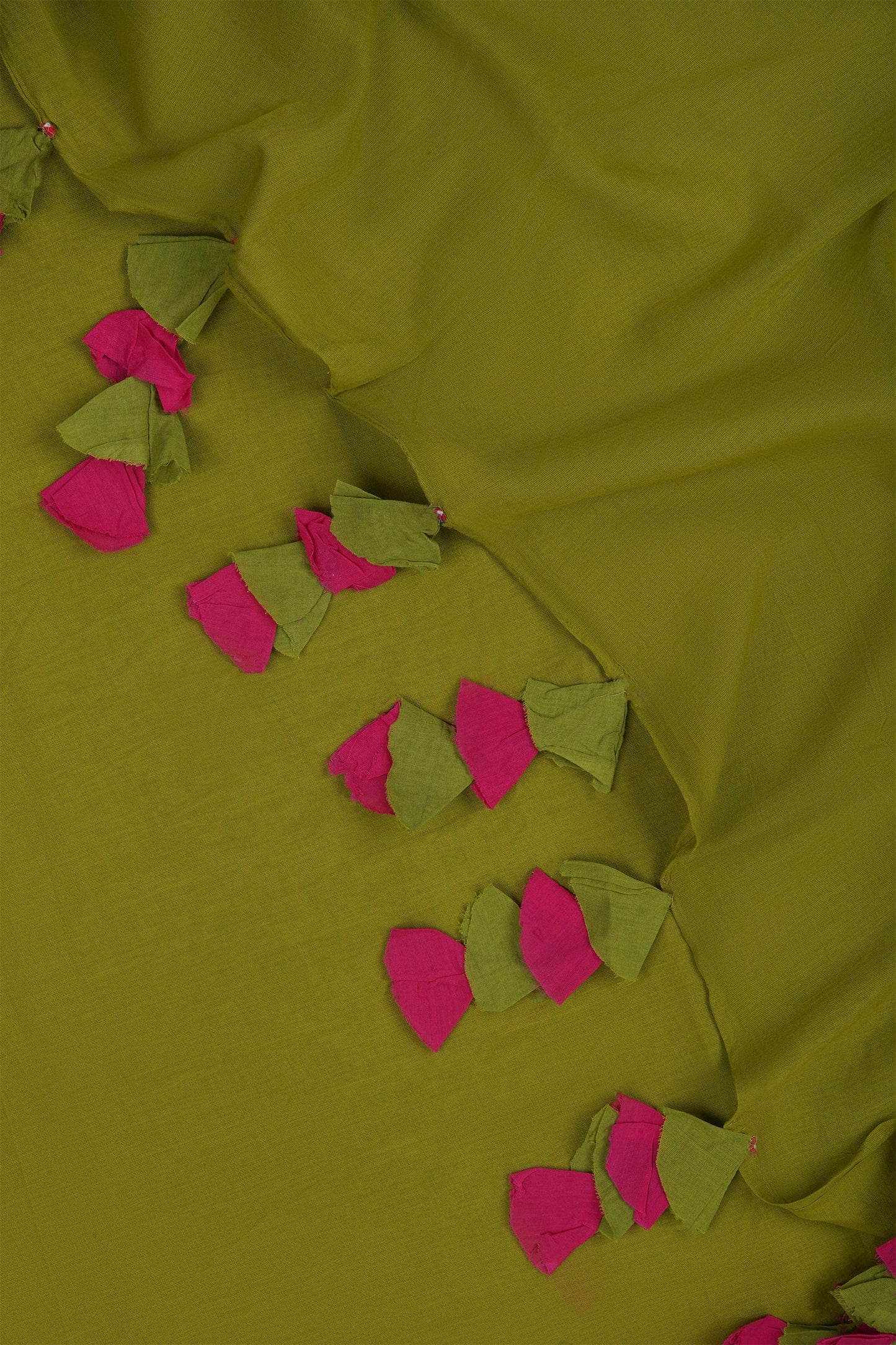 Teejh Lime and Berry Olive and Hot Pink Mulmul Saree