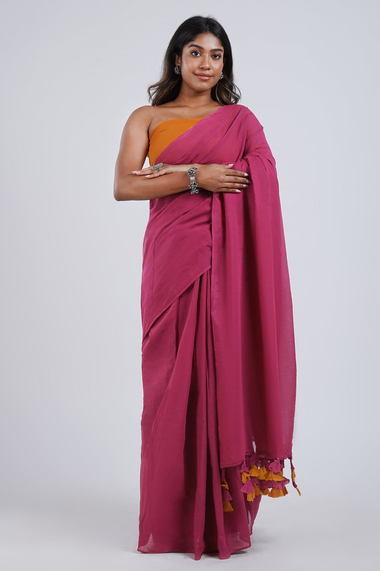 Teejh Sugar N' Spice Hot Pink and Orange Mulmul Saree