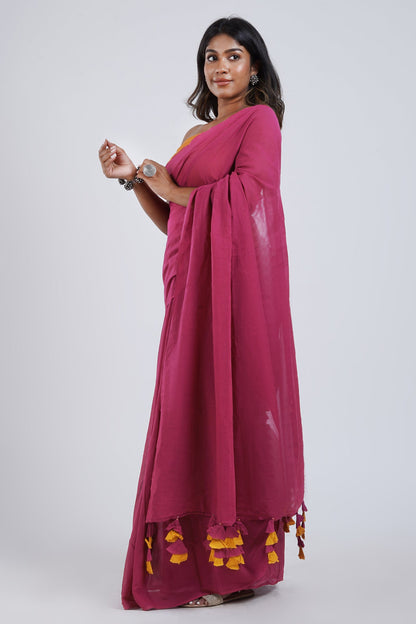 Teejh Sugar N' Spice Hot Pink and Orange Mulmul Saree
