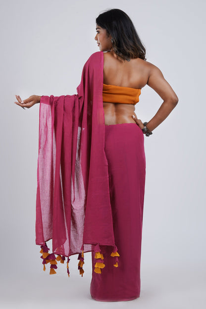 Teejh Sugar N' Spice Hot Pink and Orange Mulmul Saree