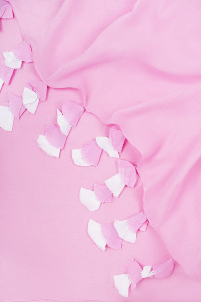 Teejh Teaberry Light Pink and White Mulmul Saree