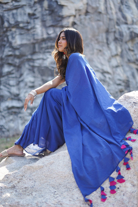 Teejh Very Berry Royal Blue and Hot Pink Mulmul Saree