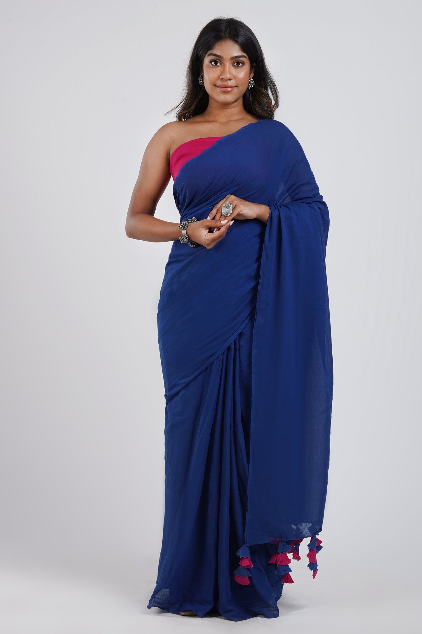 Teejh Very Berry Royal Blue and Hot Pink Mulmul Saree