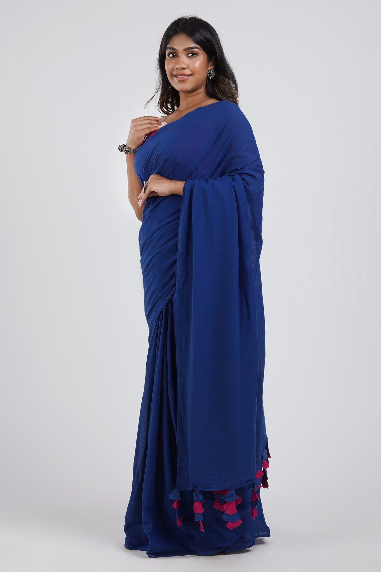 Teejh Very Berry Royal Blue and Hot Pink Mulmul Saree