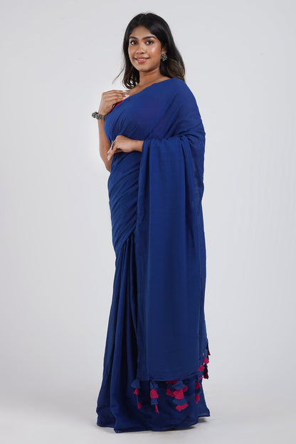 Teejh Very Berry Royal Blue and Hot Pink Mulmul Saree