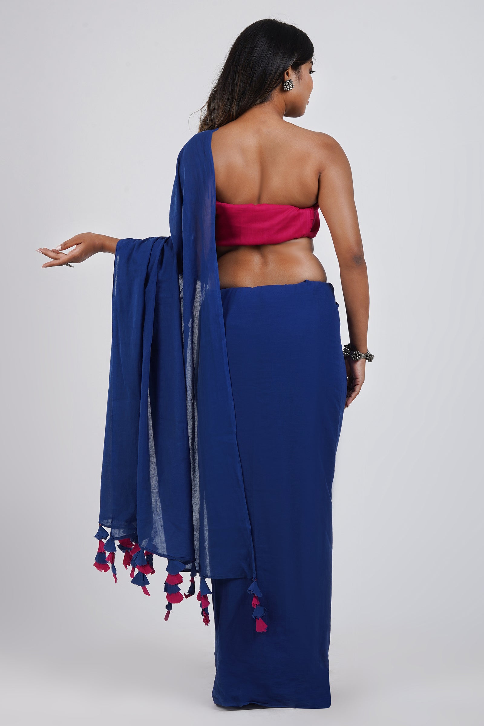 Teejh Very Berry Royal Blue and Hot Pink Mulmul Saree