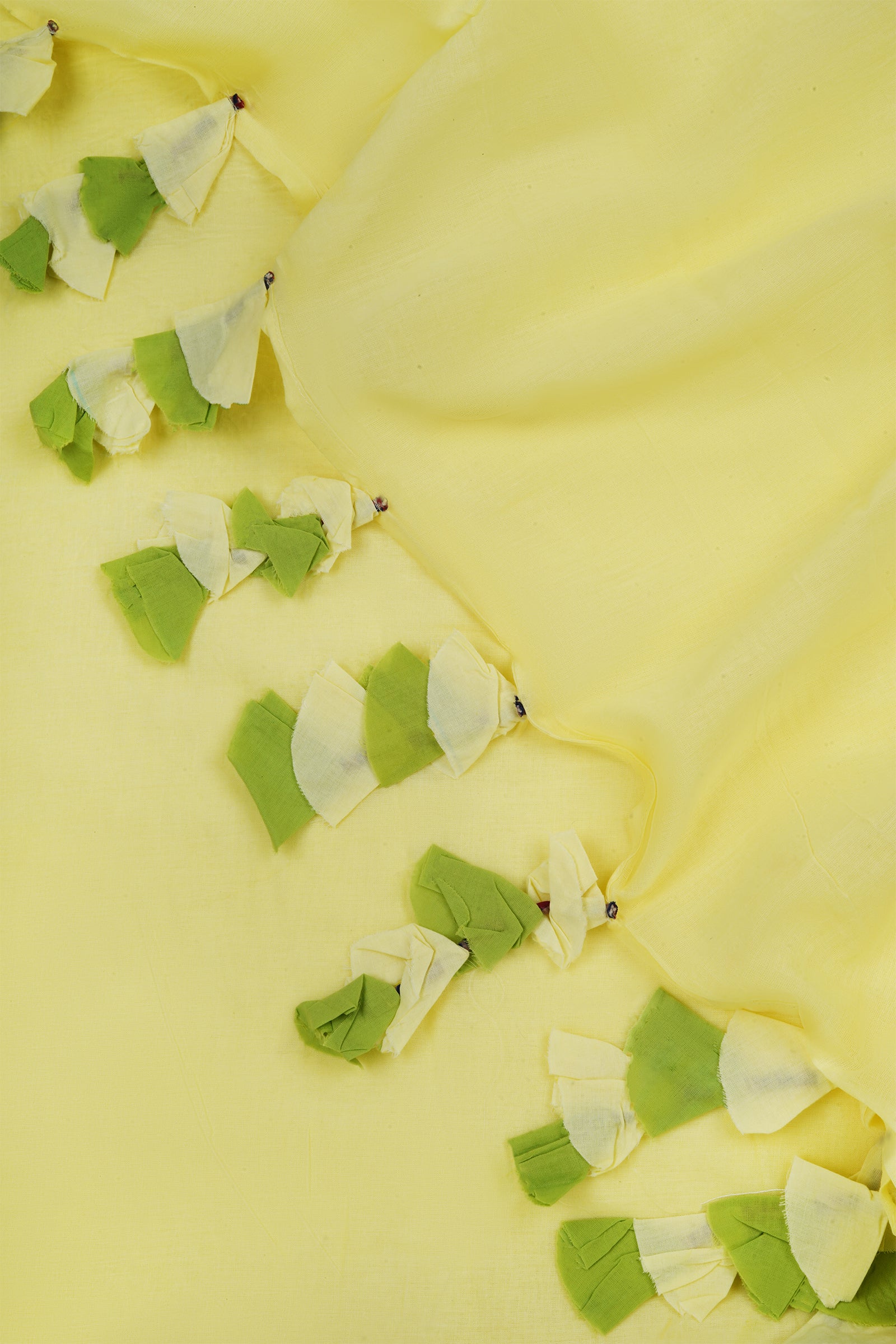 Teejh Lemon and Lime Light Yellow and Green Mulmul Saree