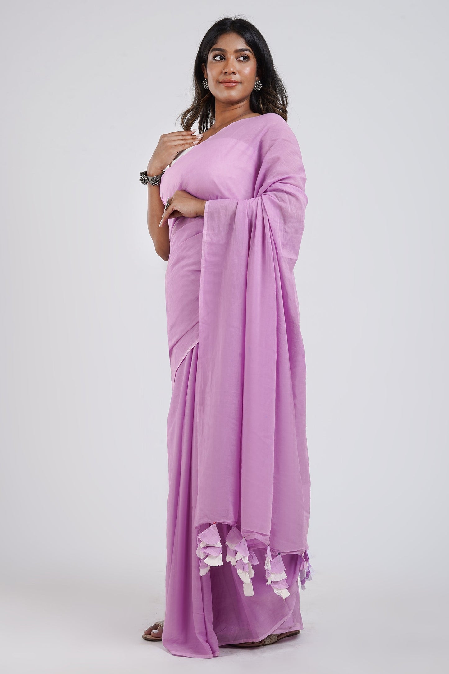 Teejh Peony Lilac and White Mulmul Saree