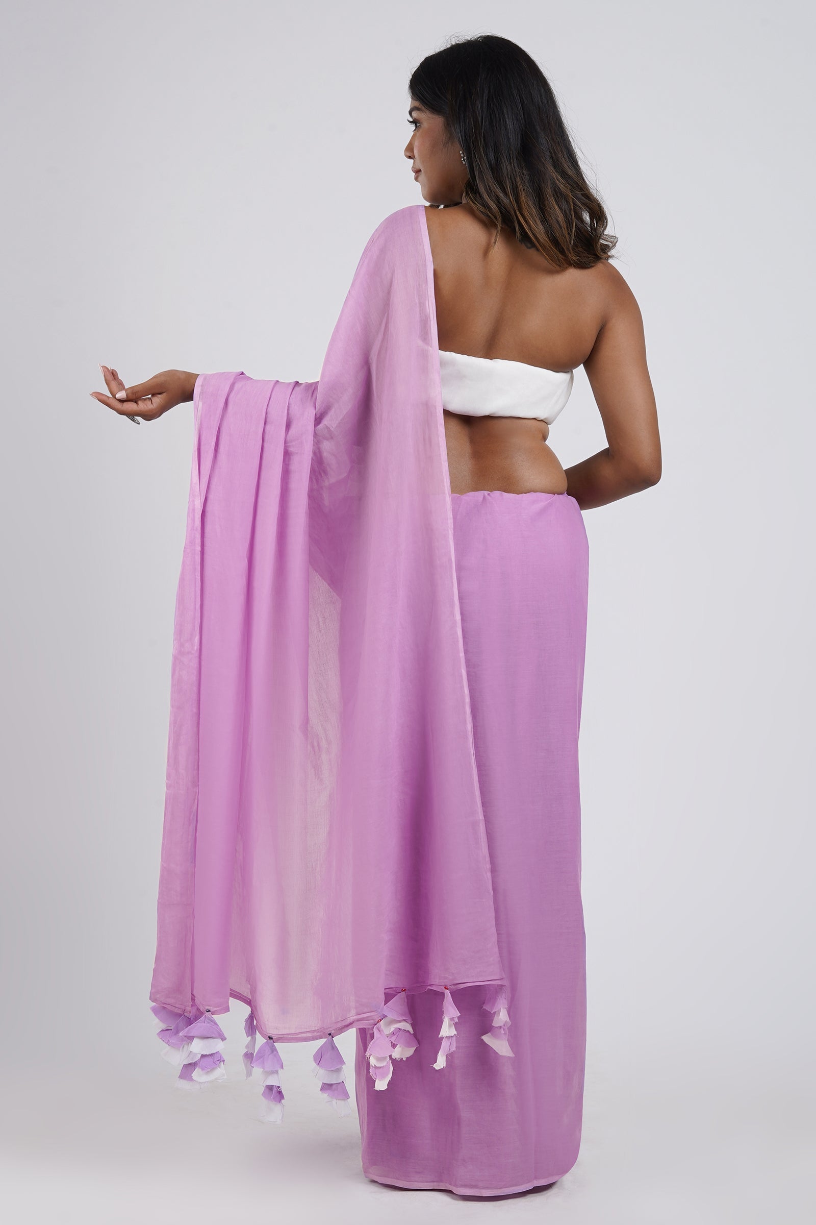 Teejh Peony Lilac and White Mulmul Saree