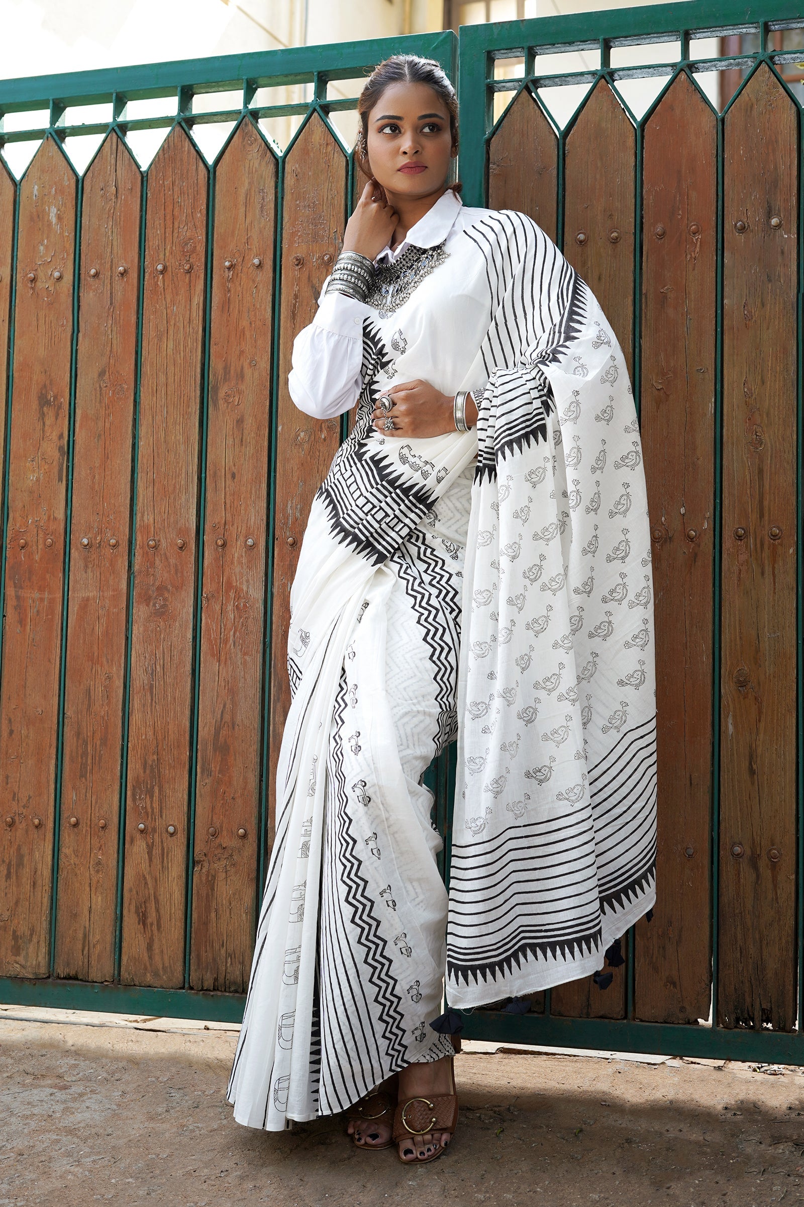 Teejh Madhubala Hand Block Saree