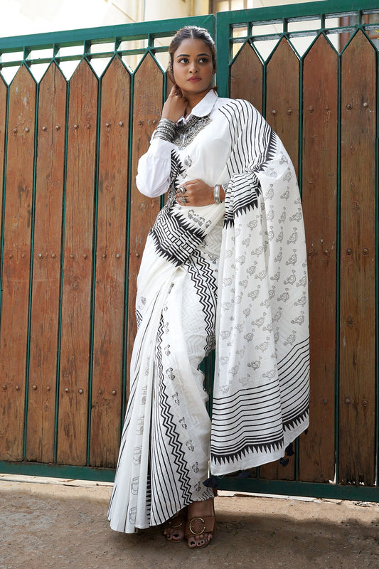 Teejh Madhubala Hand Block Saree