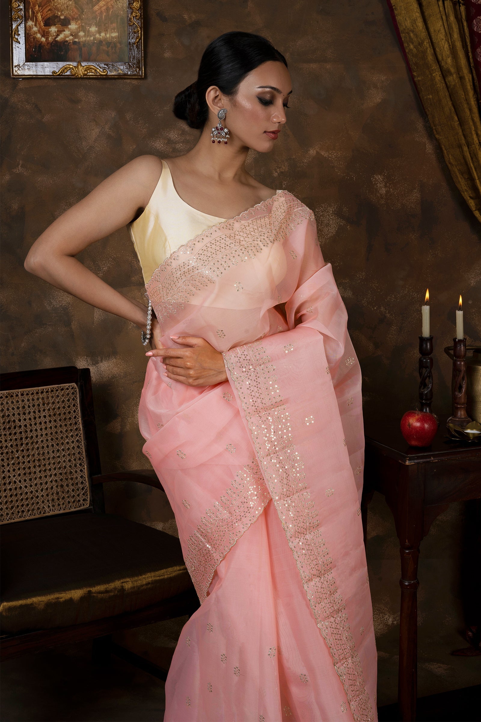 Teejh Kahaana Pink Sequin Embroidery Organza Saree