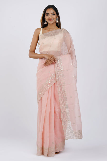 Teejh Kahaana Pink Sequin Embroidery Organza Saree