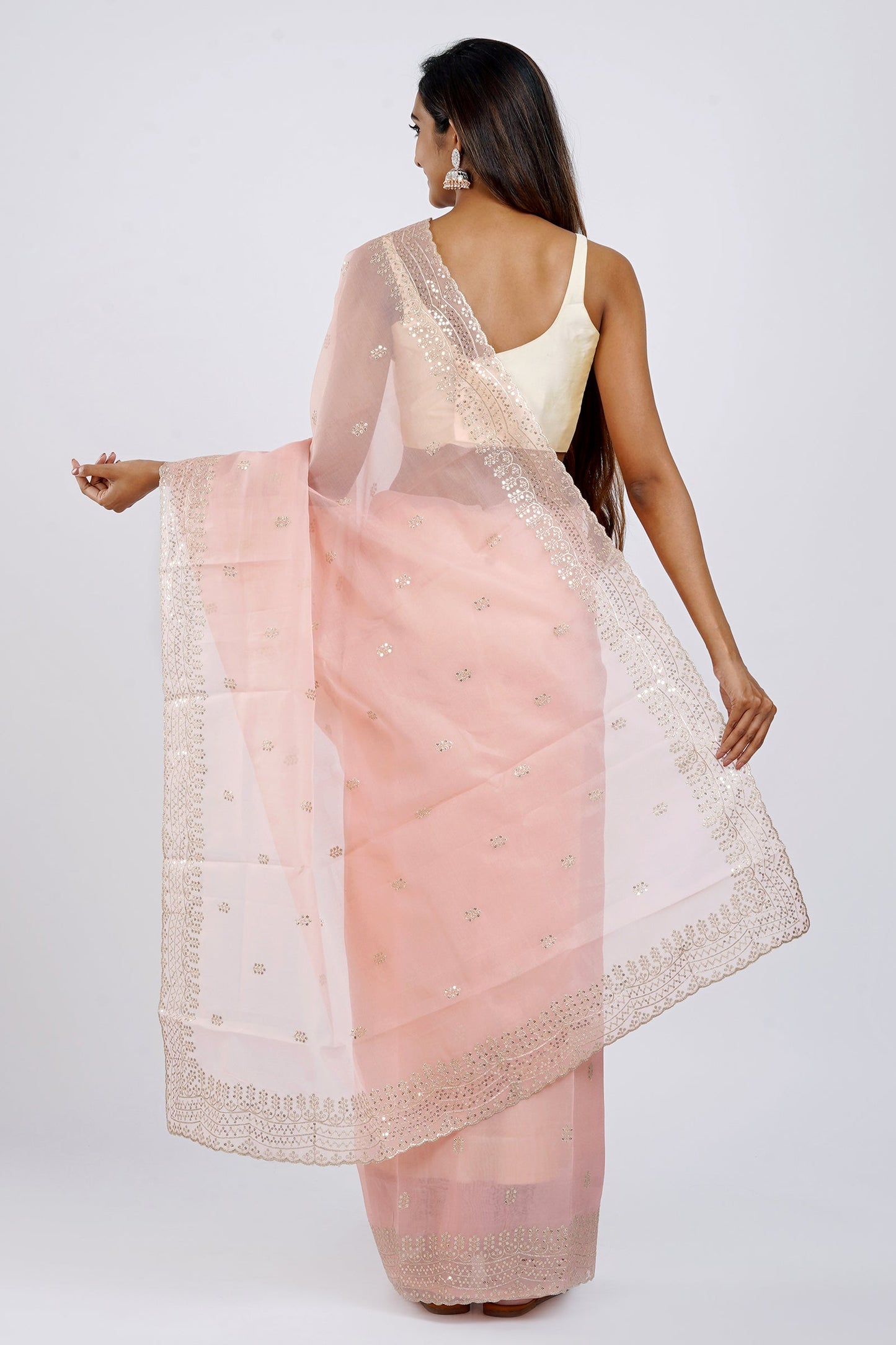 Teejh Kahaana Pink Sequin Embroidery Organza Saree