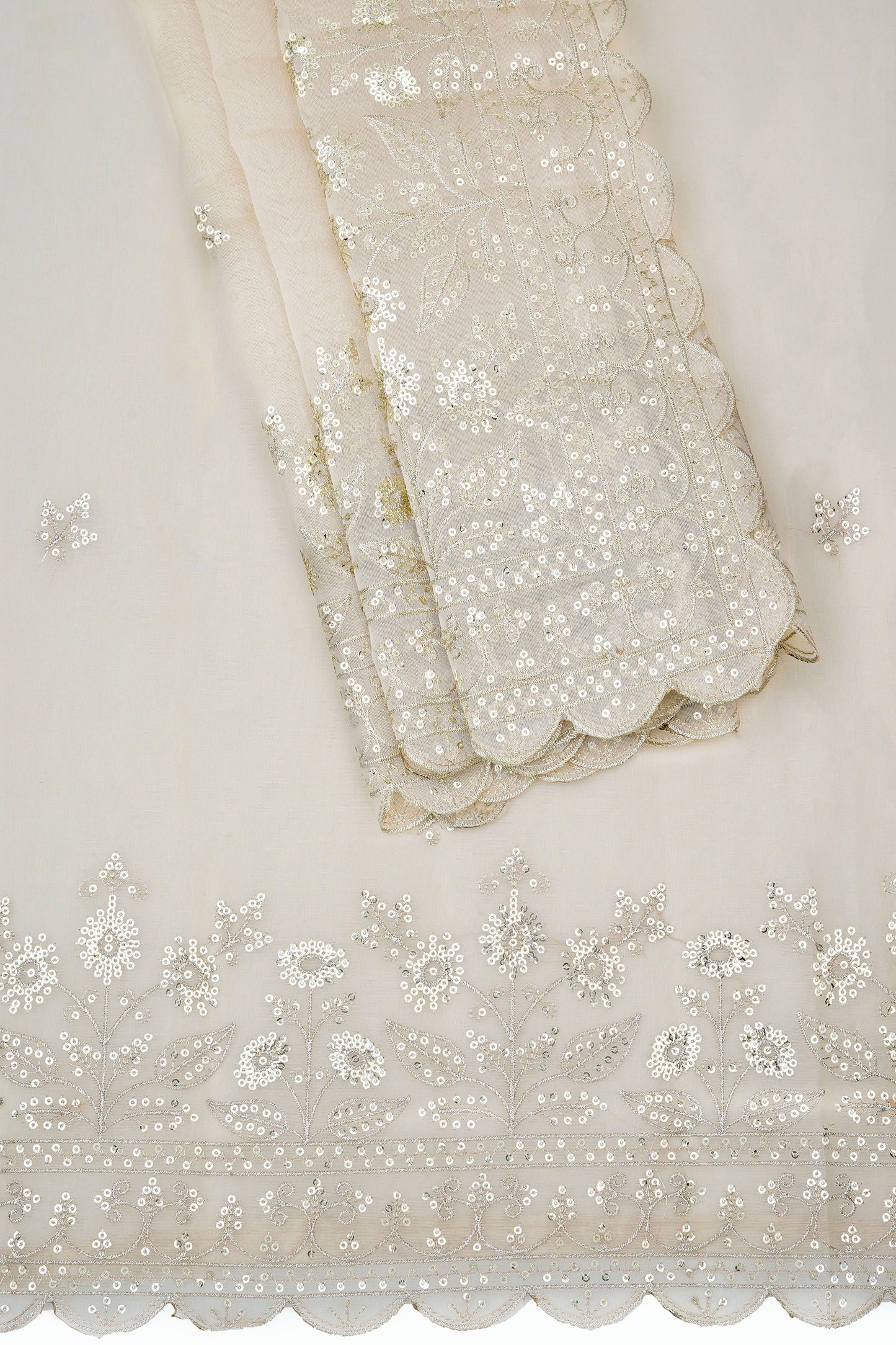 Teejh Aakruti Cream Sequin Embroidery Organza Saree