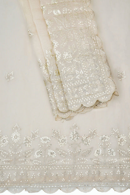 Teejh Aakruti Cream Sequin Embroidery Organza Saree
