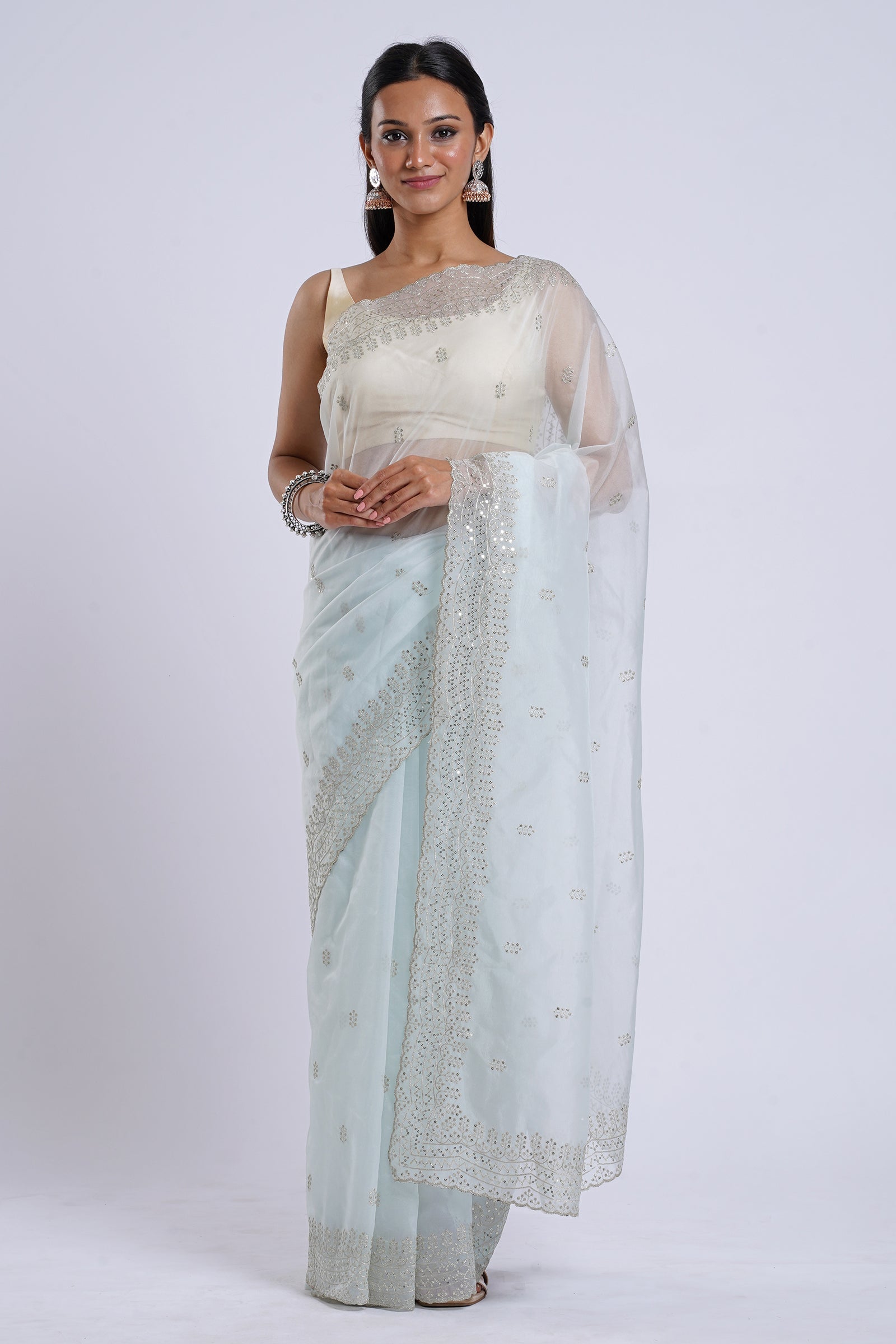 Teejh Aleykha Powder Blue Sequin Embroidery Organza Saree