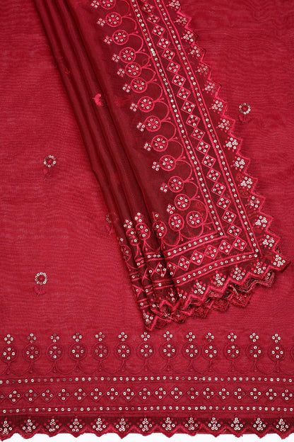 Teejh Iylia Dark Red Sequin Embroidery Organza Saree