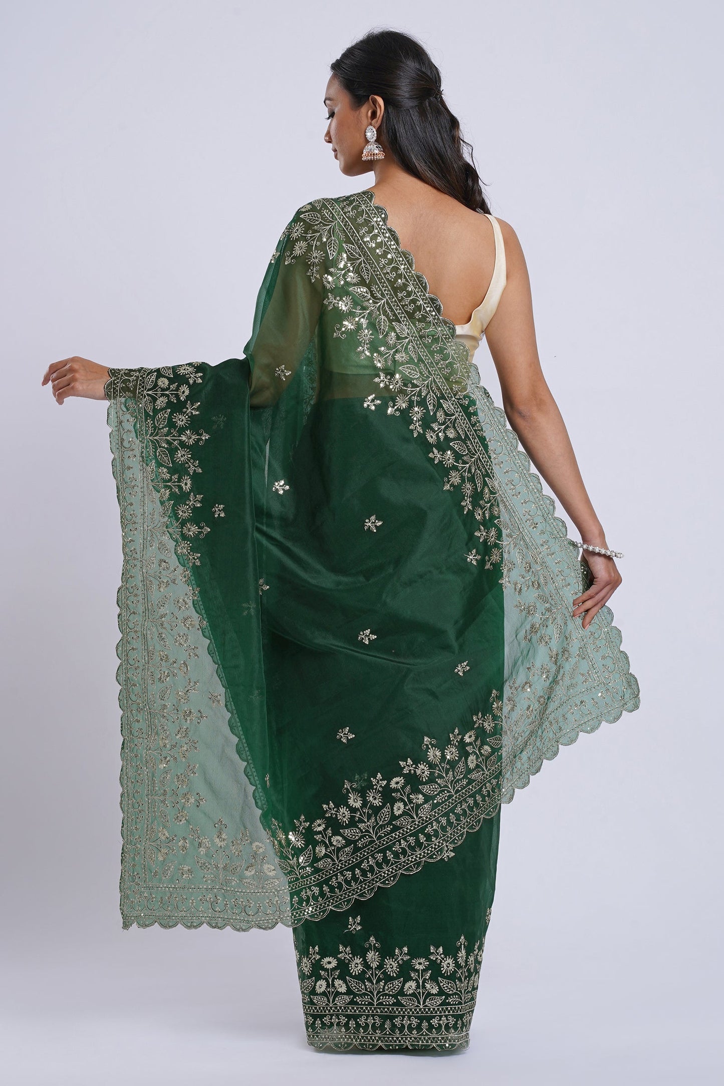Teejh Irahi Forest Green Sequin Embroidery Organza Saree