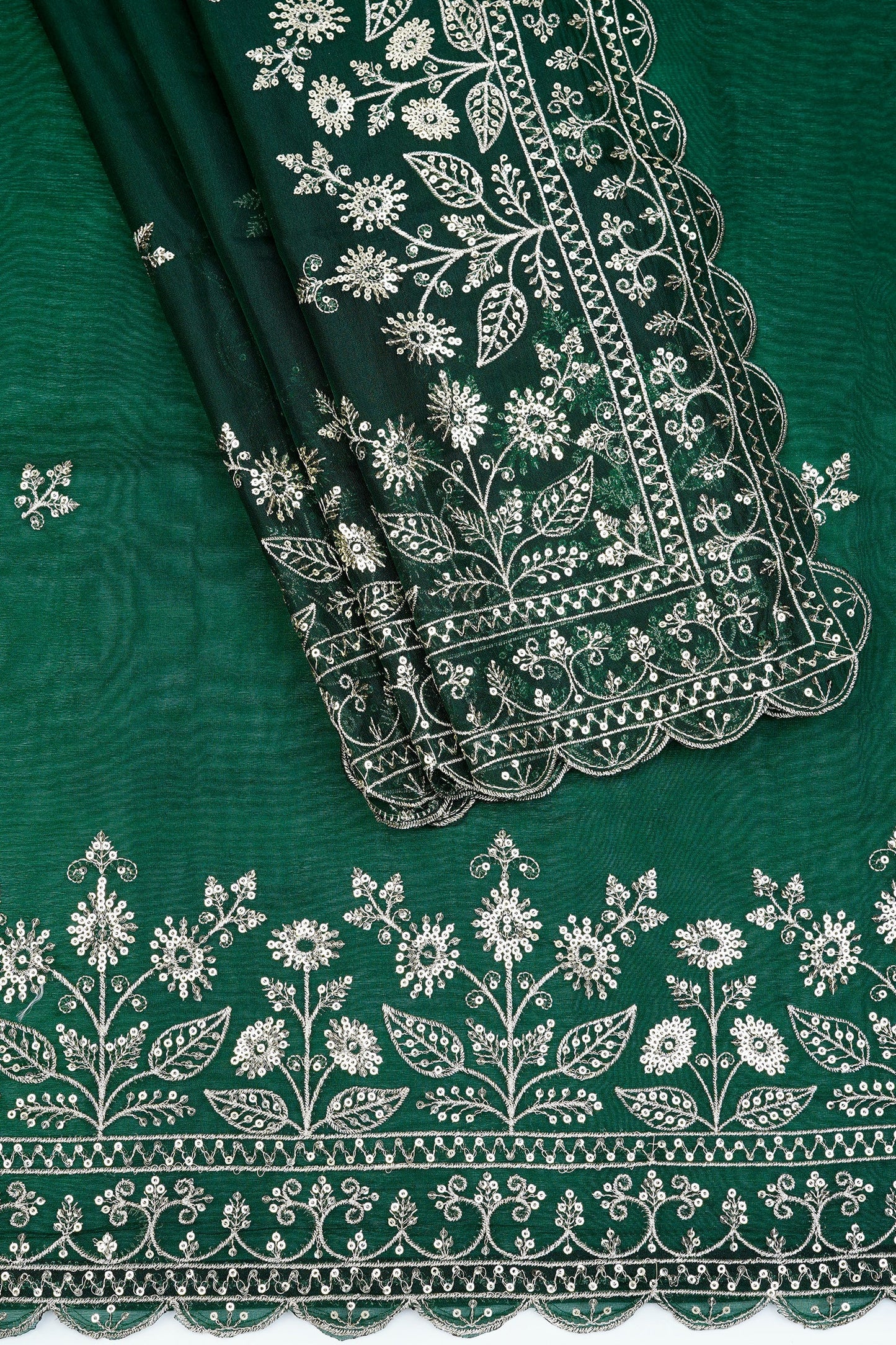 Teejh Irahi Forest Green Sequin Embroidery Organza Saree