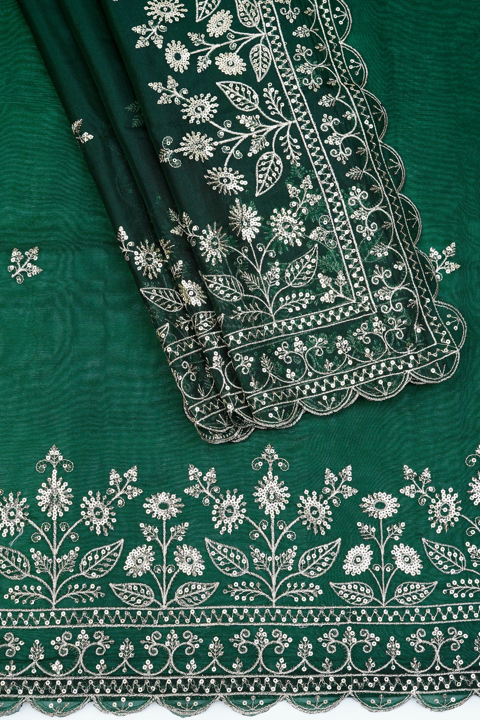 Teejh Irahi Forest Green Sequin Embroidery Organza Saree