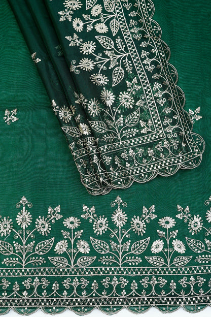 Teejh Irahi Forest Green Sequin Embroidery Organza Saree