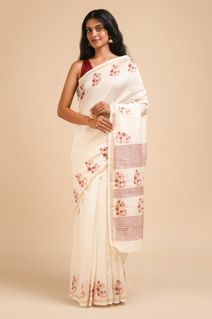 Teejh Arunimaa Magenta and Pink Block Print Chanderi Silk Saree