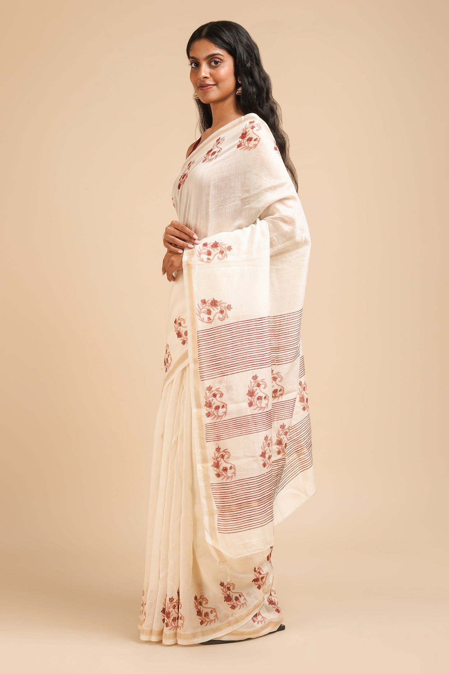 Teejh Arunimaa Magenta and Pink Block Print Chanderi Silk Saree
