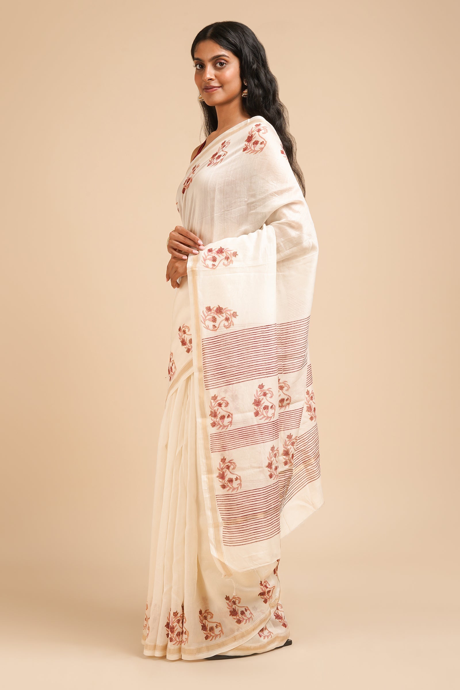 Teejh Arunimaa Magenta and Pink Block Print Chanderi Silk Saree