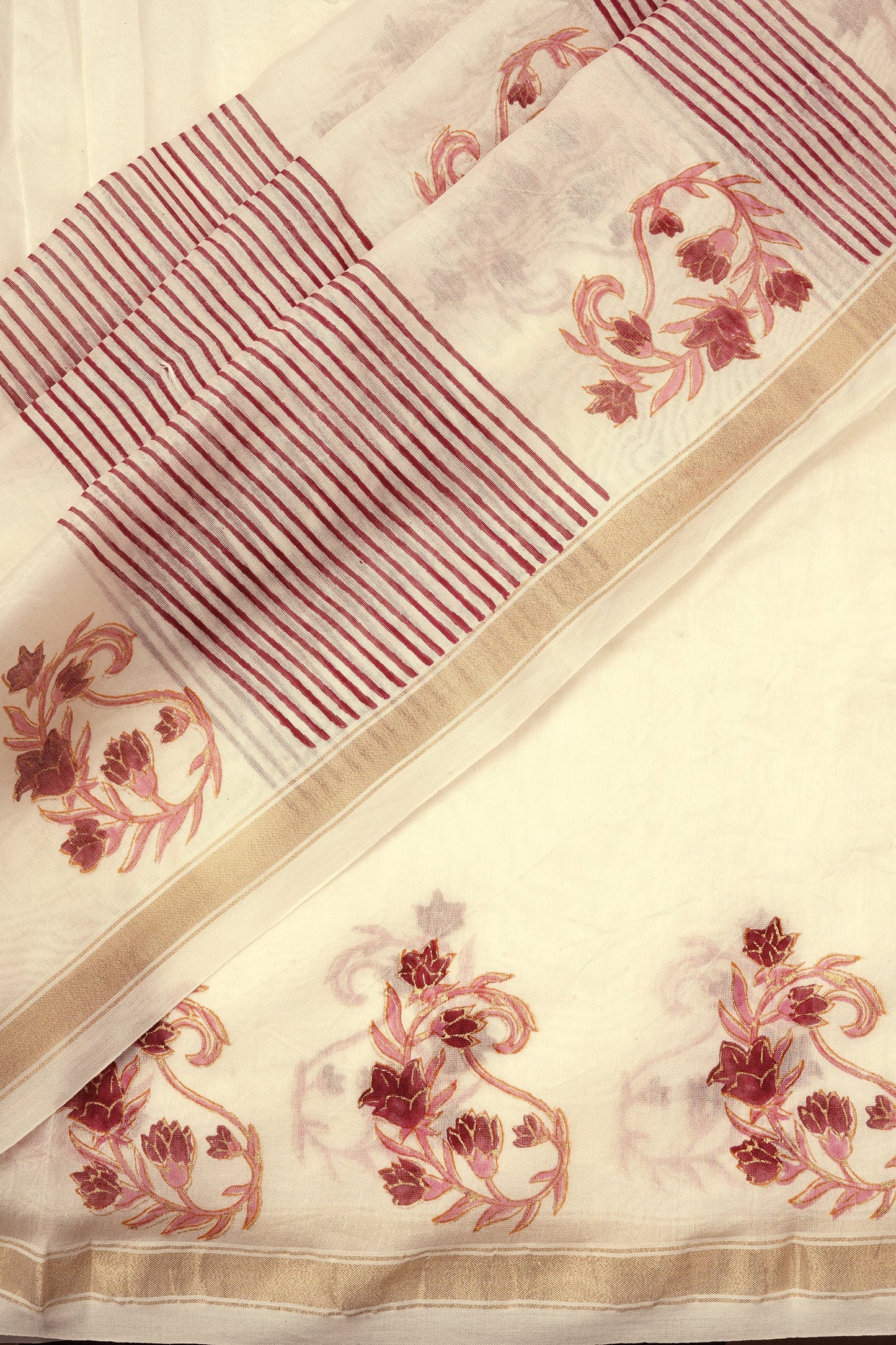 Teejh Arunimaa Magenta and Pink Block Print Chanderi Silk Saree