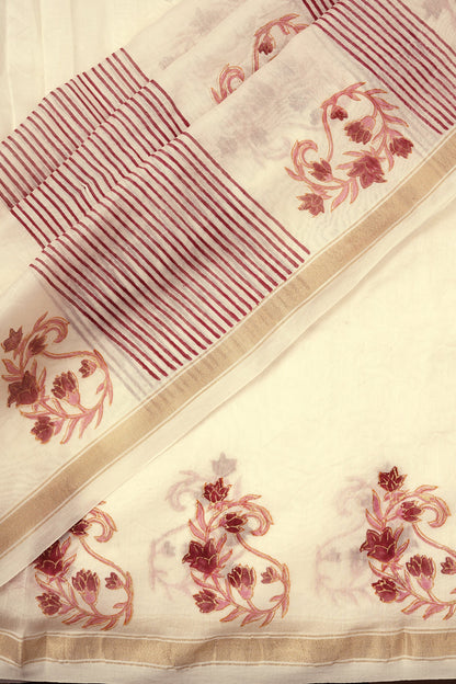 Teejh Arunimaa Magenta and Pink Block Print Chanderi Silk Saree
