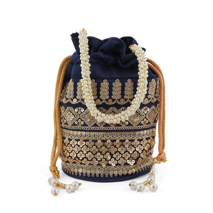 Wedding Bells Blue Embroidered Potli Bag