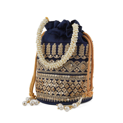 Wedding Bells Blue Embroidered Potli Bag