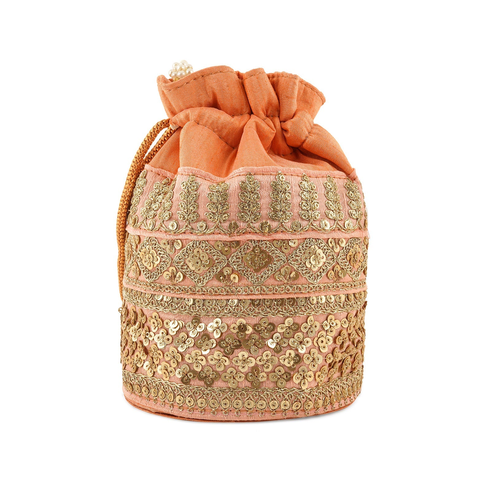 Royal Affair Peach Embroidered Potli Bag