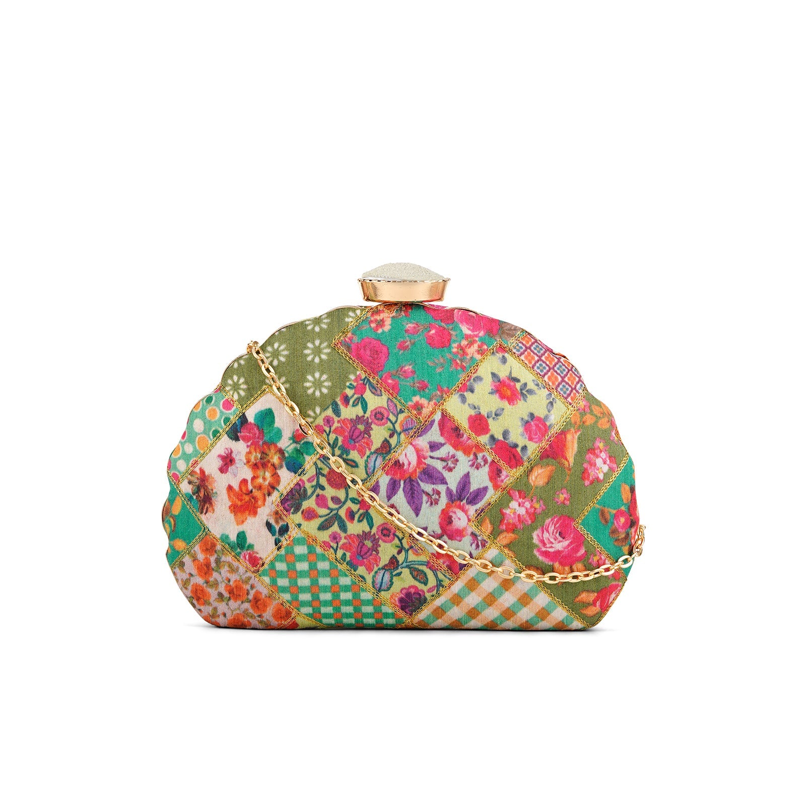 Teejh Noham Floral Print Applique Clutch