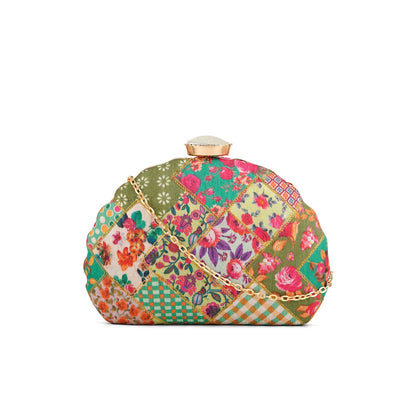 Teejh Noham Floral Print Applique Clutch