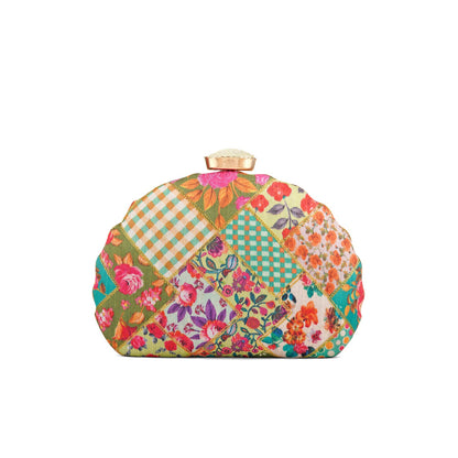 Teejh Noham Floral Print Applique Clutch