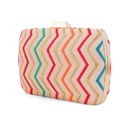 Satrangi Re Pink Embroidered Fabric Clutch