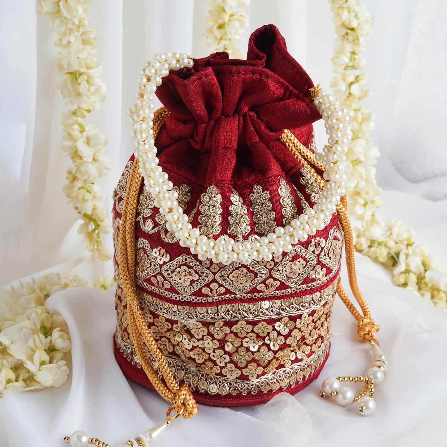 Royal Affair Dark Maroon Embroidered Potli Bag