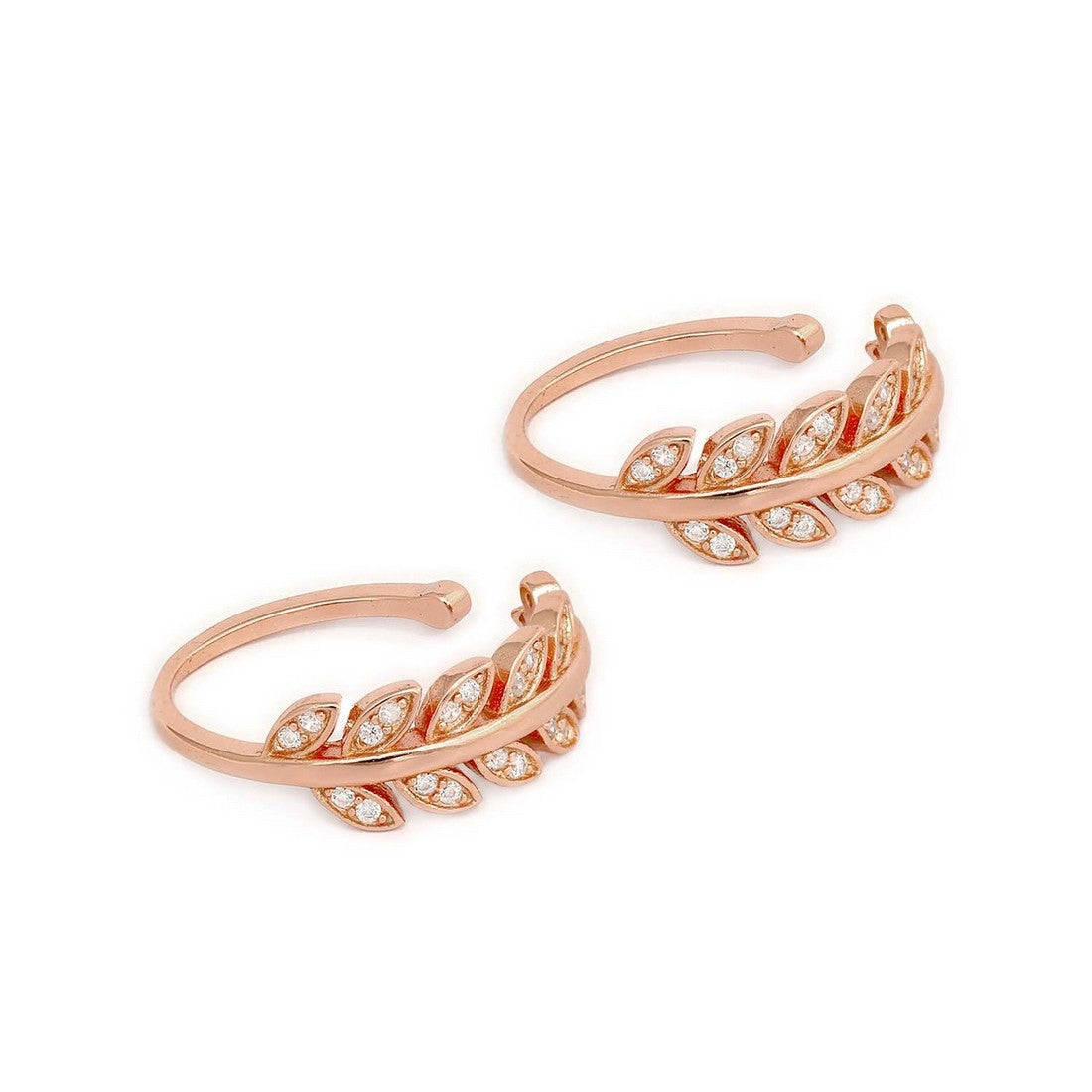 Two leafy 925 Sterling Silver toe rings for women with sparkling stones. Everyday jewellery – Zavya