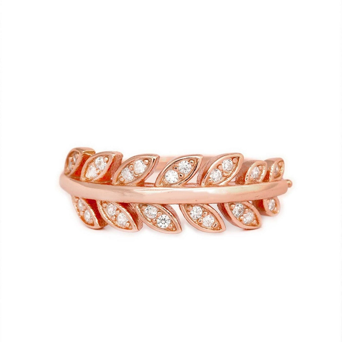 Leafy 925 Sterling Silver toe ring for women, featuring crystal-studded leaves in a rose gold finish – Zavya