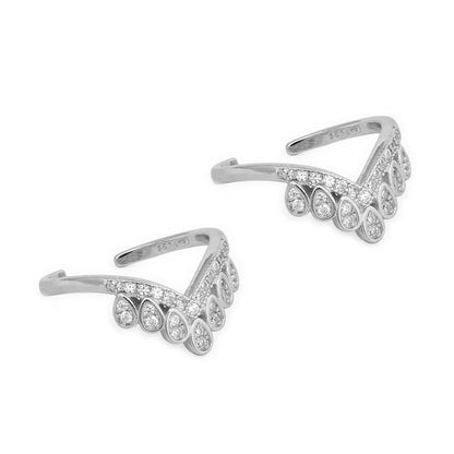 Two adjustable crown 925 Sterling Silver toe rings for women with sparkling stones. – Zavya