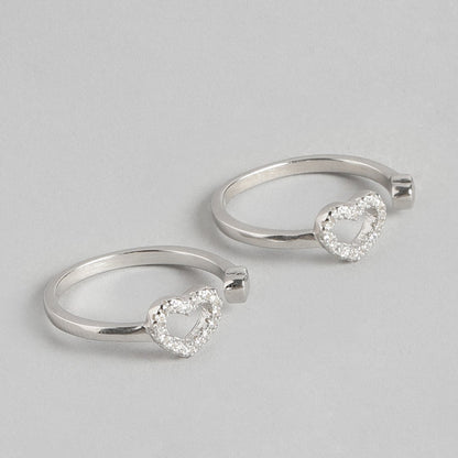 Two adjustable 925 Sterling Silver toe rings for women featuring studded open hearts. – Zavya
