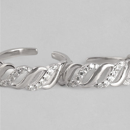 Leafy Waves Rhodium Plated 925 Silver Toe Ring Combo