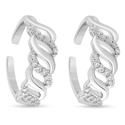 Pair of wavy 925 Sterling Silver toe rings for women with studded stones. Fine foot jewellery – Zavya